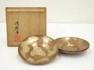 清雅堂造　宣徳銅茶托5客（共箱）